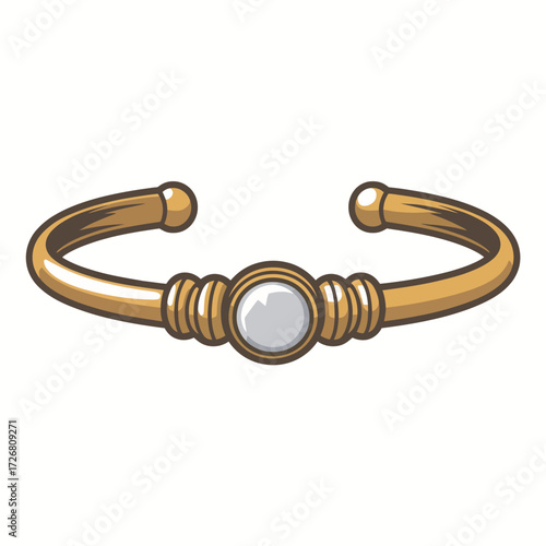 Elegant gold cuff bracelet with a central white stone