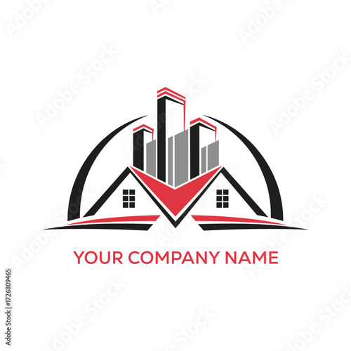 Modern Urban Real Estate Logo - Red Black Residential and Commercial Building Design