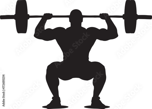 Silhouette of a bodybuilder performing a barbell squat with weights weightlifting