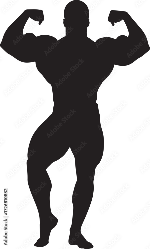 Fototapeta premium Silhouette of a muscular bodybuilder posing with arms flexed outwards on a white background fitness