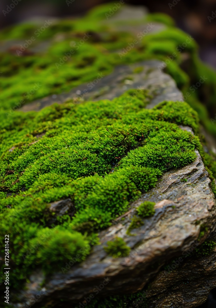 Obraz premium Close-up of Bright Green Moss Growing on Rough Tree Bark in Natural Outdoor Setting