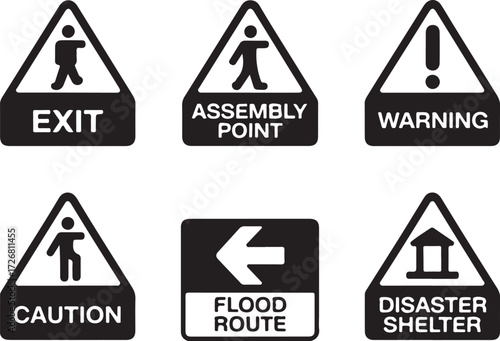 Essential safety signs for evacuation and guidance