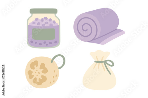 Relaxation essentials include lavender, a cozy blanket, dried citrus, and an herbal pouch for soothing moments at home