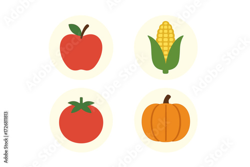 Colorful illustrations of fruits and vegetables arranged in a grid format on a light background, capturing the essence of healthy eating