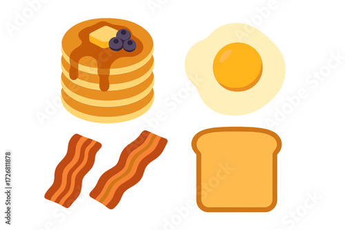 Delicious breakfast spread featuring pancakes, eggs, bacon, and toast for a satisfying morning meal