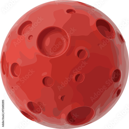 Red planet illustration, cartoon Mars design, simple 2D space artwork, astronomical object drawing, cosmic background, celestial body with craters, vector graphic