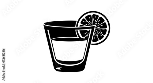 Graphic illustration of a shot glass with a slice of citrus, perfect for a drink menu or a bar