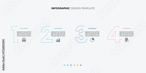 Modern Business infographic template. 4 Step timeline journey. Process diagram, 4 options for social media post, Infograph elements