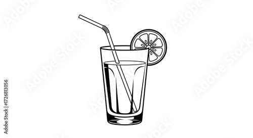 Minimalist Illustration of a Refreshing Lemonade Drink with Straw and Citrus Slice