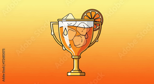 Creative illustration featuring a refreshing orange cocktail inside a golden trophy cup