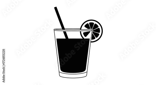A refreshing drink illustration featuring a glass with straw and a slice of orange with a
