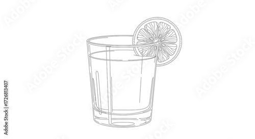 Elegant line art illustration featuring a refreshing drink with a citrus slice design style