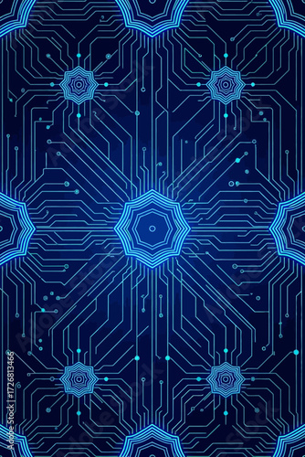 Dynamic digital circuit board design with vibrant blue lines and intricate patterns, perfect for tech projects and innovative concepts