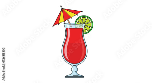 Vibrant cocktail illustration with umbrella and lime garnish evokes summer relaxation and enjoyment