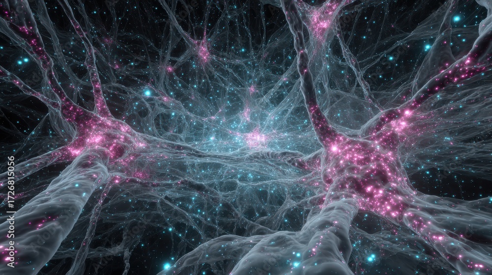 Fototapeta premium Digital Brain Visualization: AI consciousness emerging from interconnected data nodes in starfield 
