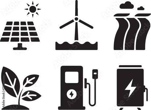 Clean energy icons for sustainable power solutions
