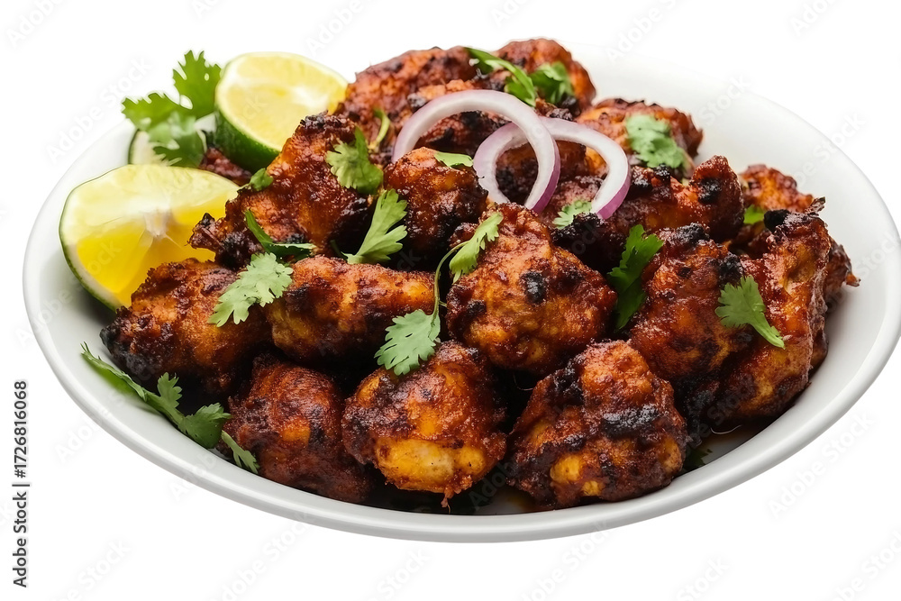 Fototapeta premium Hot masala fried chicken isolated on transparent background