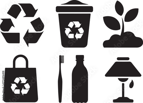 Eco friendly icons for sustainable living and recycling