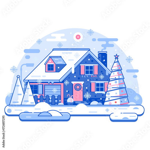 Winter House with Christmas Decorations