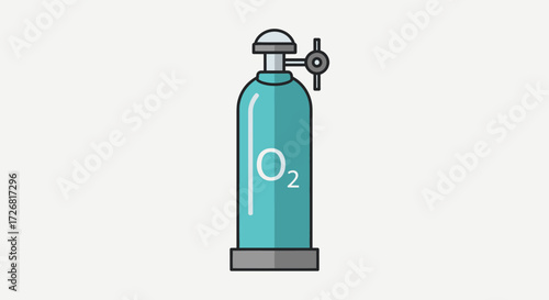 Illustration of a teal oxygen tank with valve, depicting medical and industrial use.
