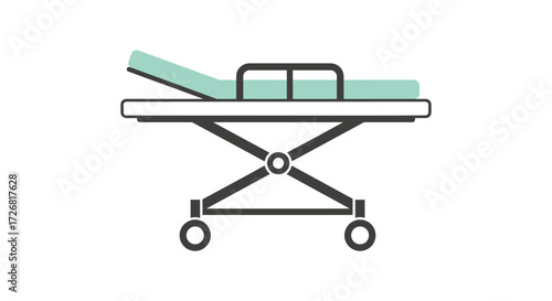 A medical gurney or hospital bed on wheels, shown as a simple vector graphic with a green pad.
