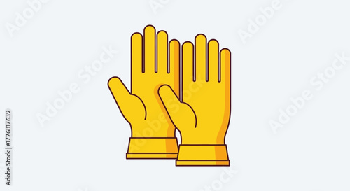 Two yellow protective gloves, side by side, displayed against a light background.