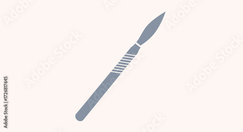 A stylized, light gray surgical scalpel, angled, with a pointed blade.