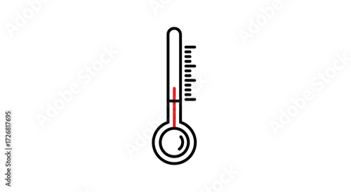 Simple black and red thermometer graphic indicating a moderate temperature reading, isolated on white.