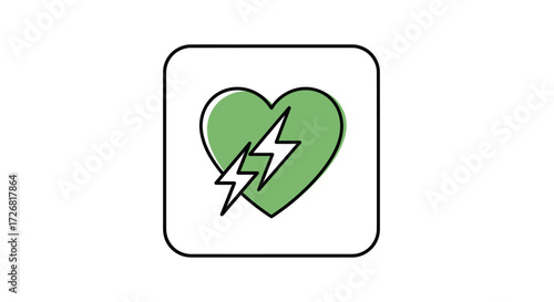Green heart icon with a lightning bolt symbol inside, on a white background.