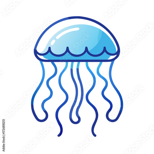 Blue jellyfish illustration with flowing tentacles in aquatic theme  
