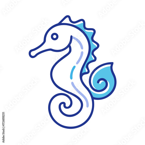 Stylized seahorse icon in blue and white design concept  