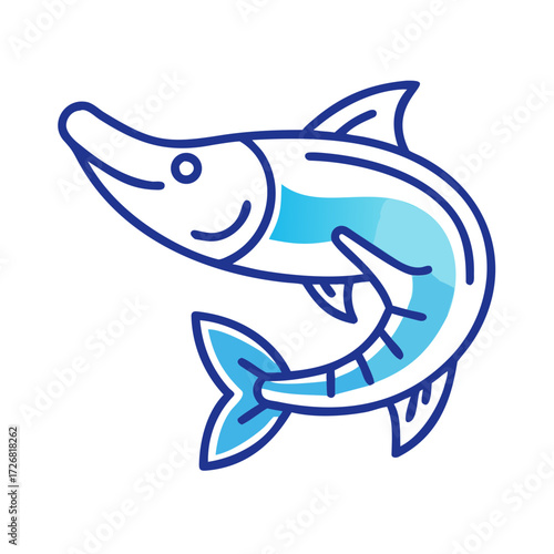Pike fish illustration in modern style with blue colors  