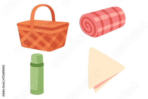 Enjoying a sunny picnic with a blanket, basket, and snacks in a park setting