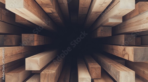 Vertical wooden slats create a modern ceiling design, enhanced by natural light flooding the art gallery, showcasing architectural elements in a contemporary space