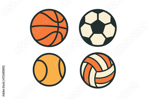 Different types of sports balls arranged on a simple background for illustration of various sports activities