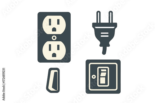 Detailed view of electrical outlets, plugs, and switches commonly found in homes