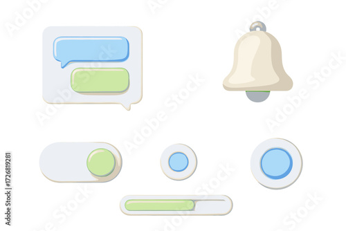 Colorful messaging icons and buttons designed for user interface interactions in digital applications