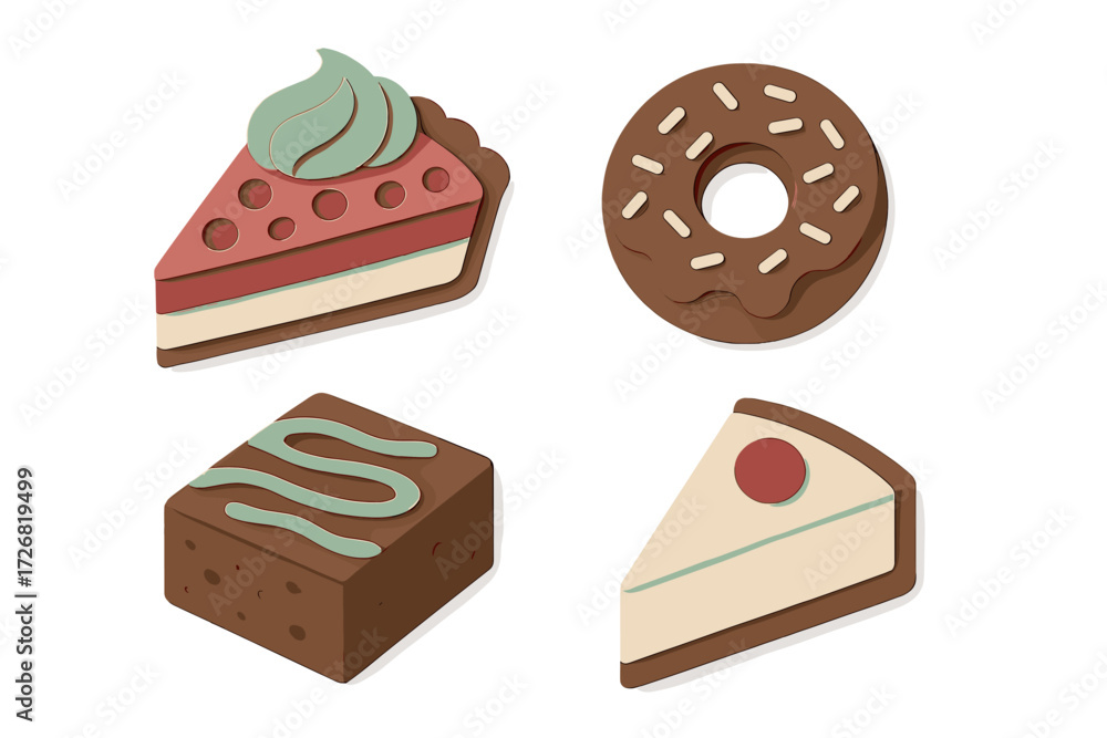 Fototapeta premium Assorted colorful desserts displayed in a neat arrangement showcasing different shapes and flavors