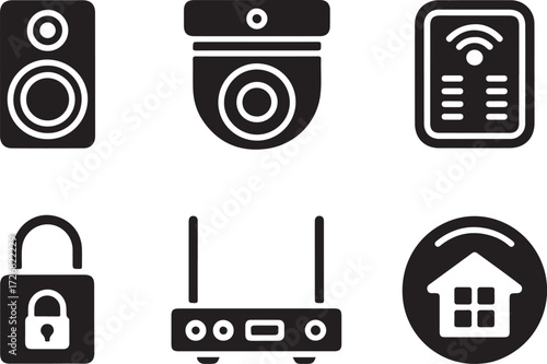 Smart home tech icons security network automation control