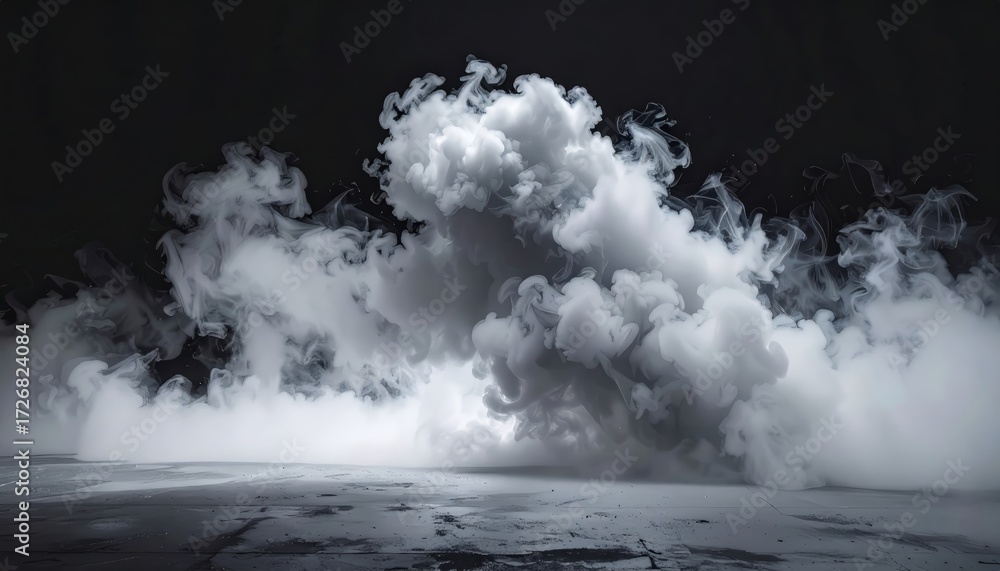 Fototapeta premium Thick smoke cloud, dark background, dramatic fog effect
