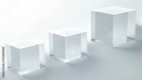 Three transparent acrylic blocks of varying sizes arranged in ascending order on a white background.