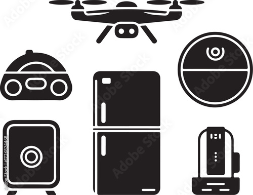 Modern smart home devices collection silhouette