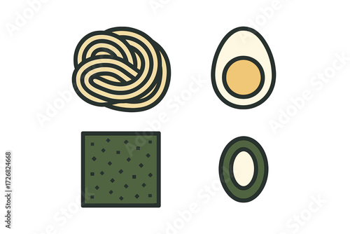 Delicious ingredients for making a healthy meal featuring noodles, avocado, and seaweed