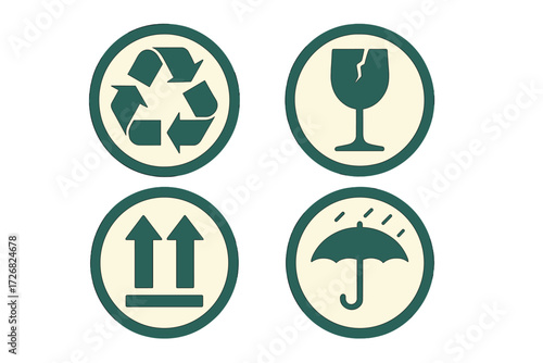 Symbols representing recycling and fragile items with a focus on sustainability efforts