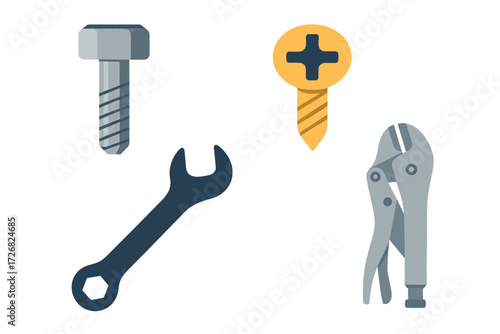 Tools for home repair including bolts, screws, and wrenches ready for various projects