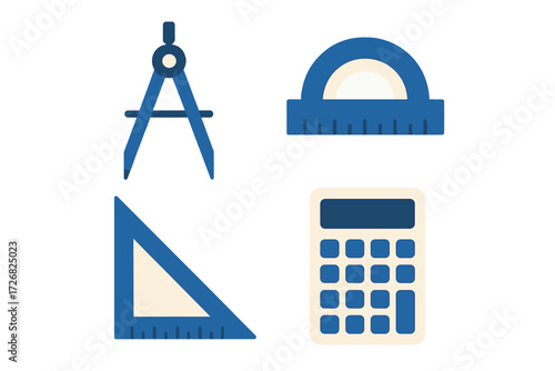 Tools for geometry and mathematics displayed on a simple background for educational purposes in a classroom setting