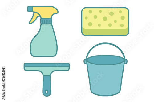 Cleaning supplies ready for a thorough home cleaning session in a bright, organized space