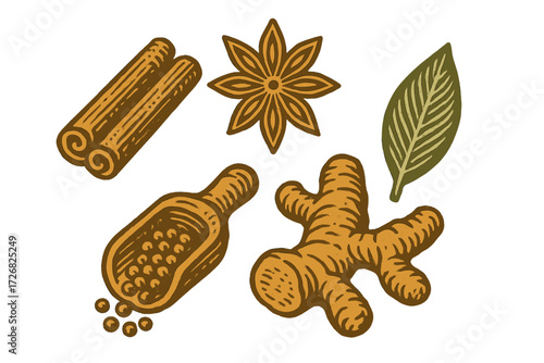 Various herbs and spices displayed together creating a vibrant and colorful culinary composition