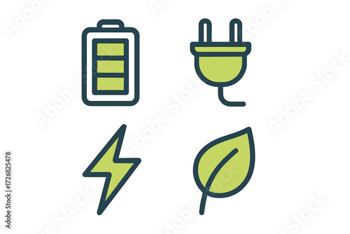Symbols representing energy sources conveying the concept of sustainable power and technology