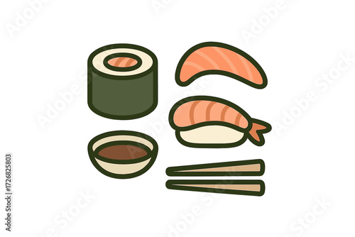 Delicious sushi plate with salmon nigiri, maki rolls, and dipping sauce ready for an enjoyable meal